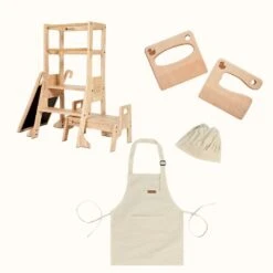 The Full Mini Chef: My Duckling Solid Wood Adjustable Learning Tower 3in1 - Deluxe (Rectangle Stool Handle) Set