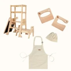 The Full Mini Chef: My Duckling Solid Wood Adjustable Learning Tower 3in1 - Deluxe (Duck Stool Handle) Set