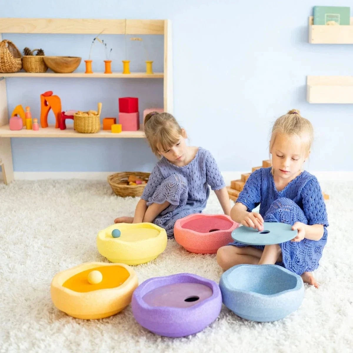 Grimm's X Stapelstein Set - Original Rainbow Complete Pastel Set Of 8 + Grimm's Rolling Disc Set 4 Grimm's X Stapelstein Set - Original Rainbow Complete Pastel Set Of 8 + Grimm's Rolling Disc Set - Image 2