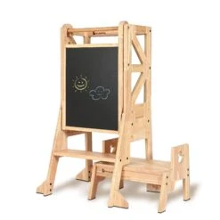 My Duckling New Deluxe Solid Wood Adjustable Learning Tower - Flag With Duck Stool Handle -Children Toy Store JALADeluxeSolidWoodAdjustableLearningTower DuckwithRectangleHandle 2