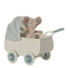 Maileg Pram With Baby Mouse Mint -Children Toy Store MailegPramwithBabyMouseMint
