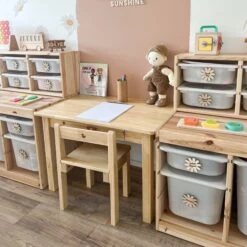 My Duckling Kids Study Table And Chair Set In Pinewood