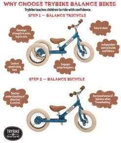 Trybike 2 In 1 Vintage Steel Balance Bike - Blue -Children Toy Store TB6142 10