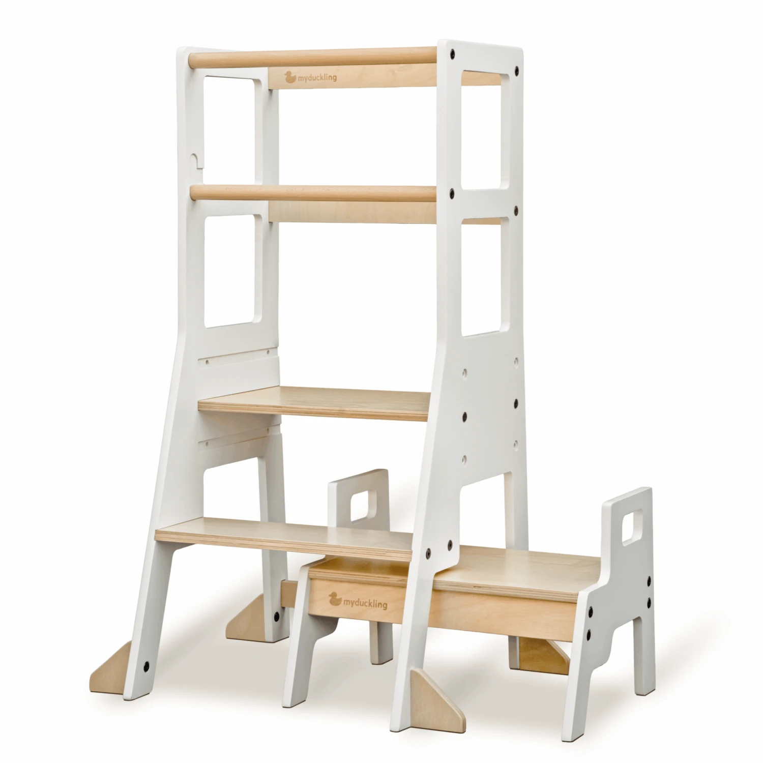 My Duckling Adjustable Learning Tower With Stool – White + Natural 5 My Duckling Adjustable Learning Tower With Stool – White + Natural - Image 3