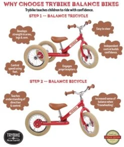 Trybike 2 In 1 Vintage Steel Balance Bike - Red -Children Toy Store trybike 2 in 1 red vintage steel balance bike 3 wheel 10